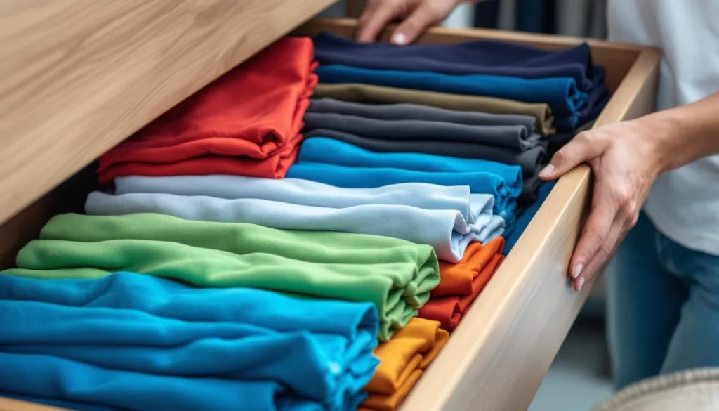 entdecke den genialen t-shirt-falttrick, mit dem dein kleiderschrank doppelt so ordentlich und aufgeräumt wirkt. spare platz und finde deine lieblingsstücke schneller!